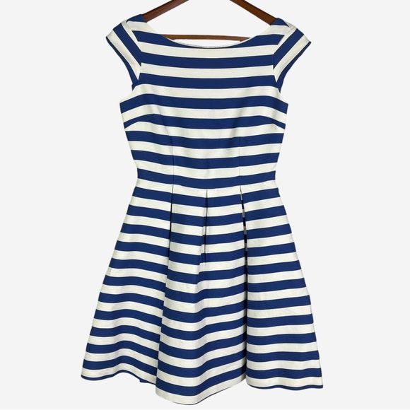 Kate Spade Dress Size 4 Blue Hyacinth Stripe Mariella Silk Blend Pleated EUC - Picture 3 of 11
